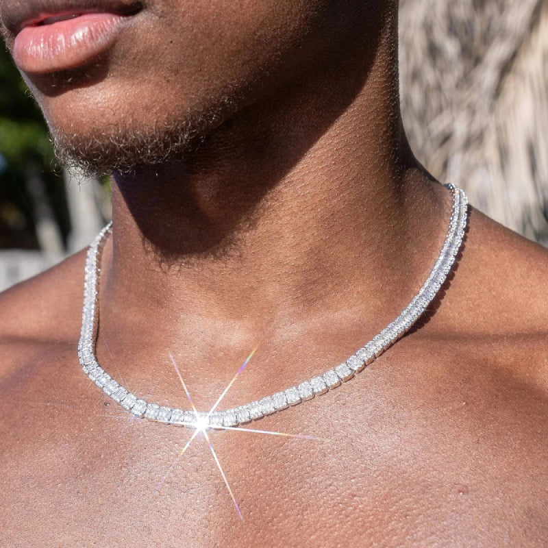 CHAINE TENNIS BAGUETTE - MOISSANITE VVS1 - OR 18K - HOMME