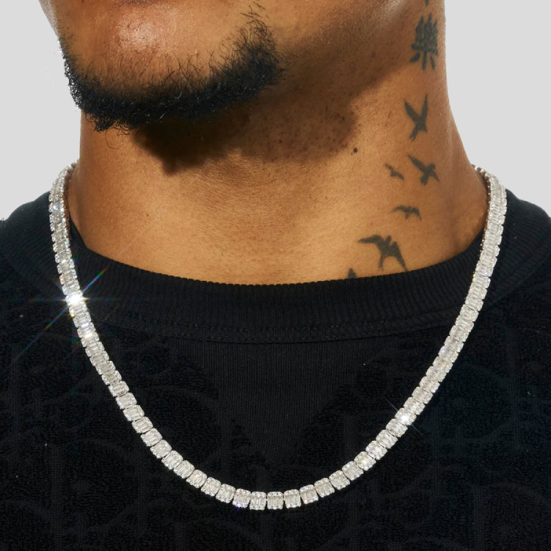 CHAINE TENNIS BAGUETTE - MOISSANITE VVS1 - OR 18K - HOMME